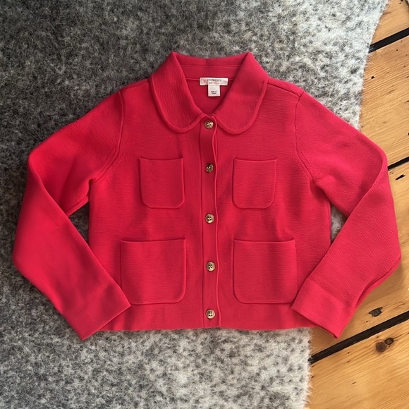 J.Crew Girls' Red Collared Sweater Lady Jacket—On Holiday Tee—Heart Sequin Tee - Picture 3 of 12